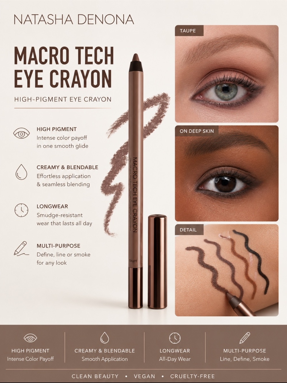 Taupe Natasha Denona Macro Tech Eyeliner Crayon